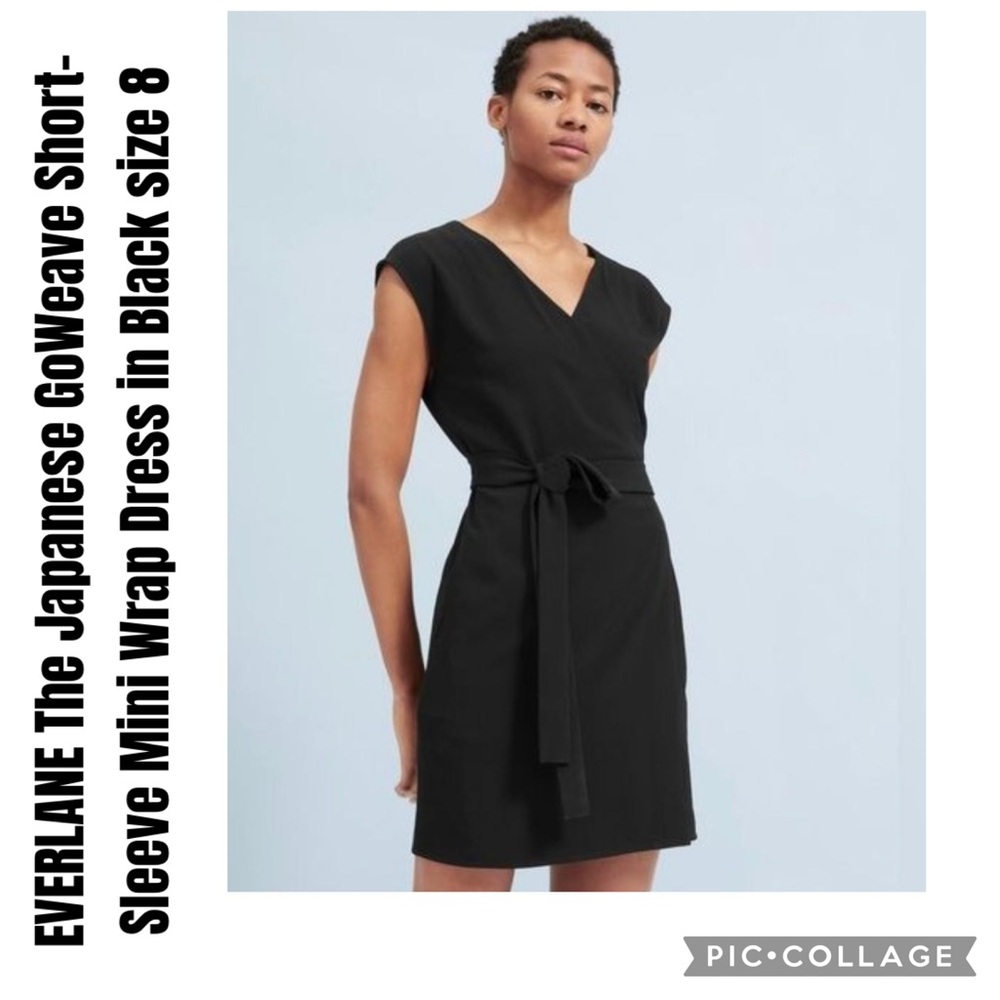 EVERLANE The Japanese GoWeave Short-Sleeve Mini Wrap Dress in Black size 8